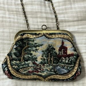 Carlo Fellini Vintage Tapestry Beaded Kiss Lock Purse Bag crossbody